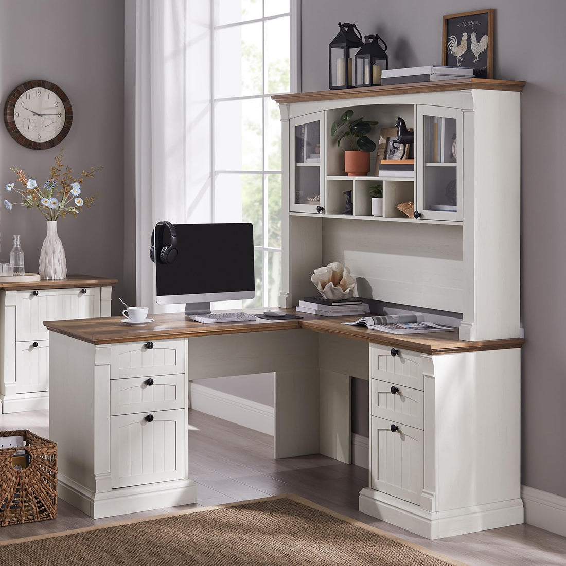 OKD 60" L-Shaped Executive Desk with Hutch & Storage