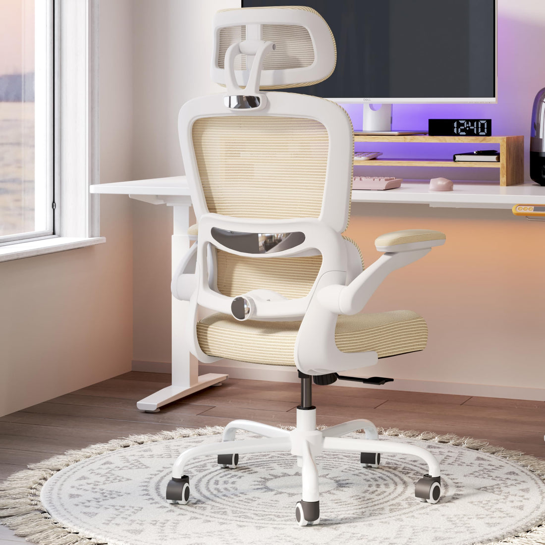 TRALT Ergonomic Office Chair, White Leather