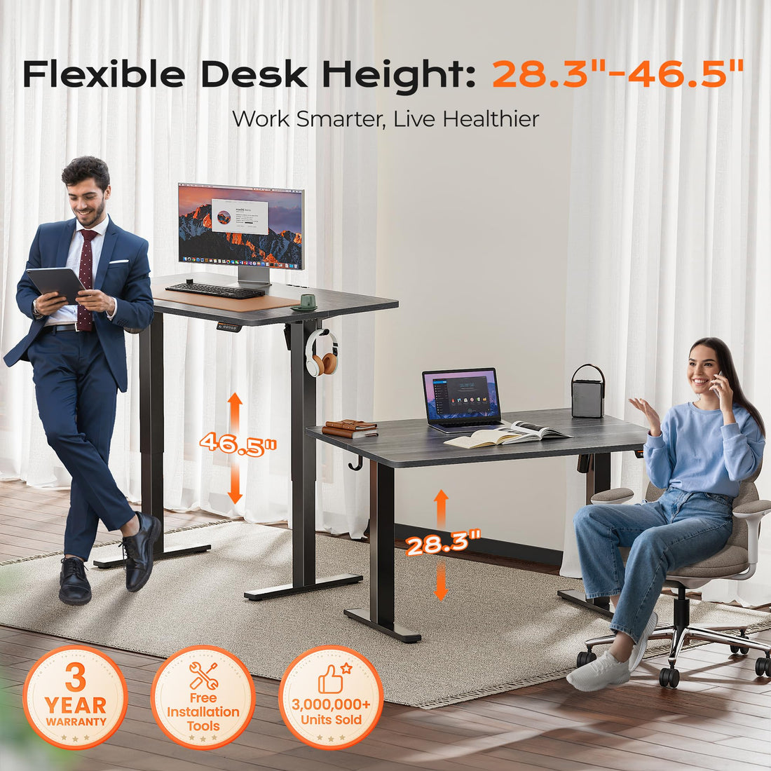 Huuger 55"x28" Large Electric Standing Desk, Black
