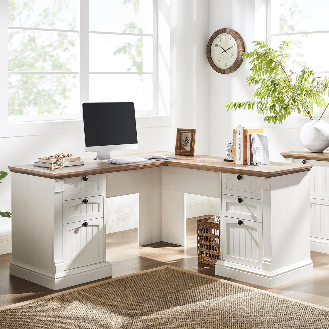 OKD 60" L-Shaped Executive Desk with Hutch & Storage