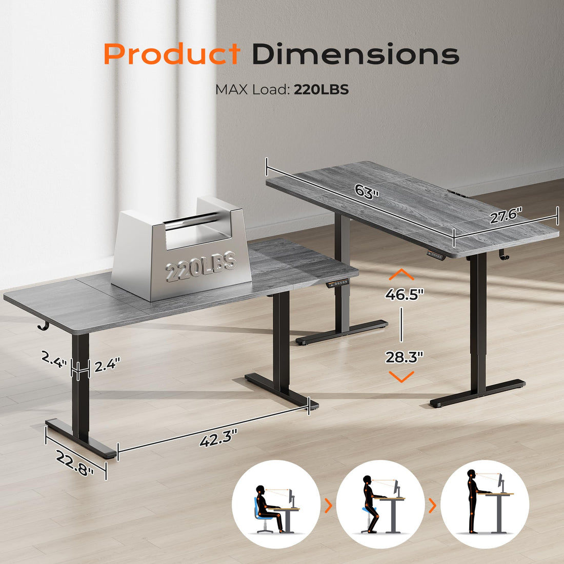 Huuger 55"x28" Large Electric Standing Desk, Black