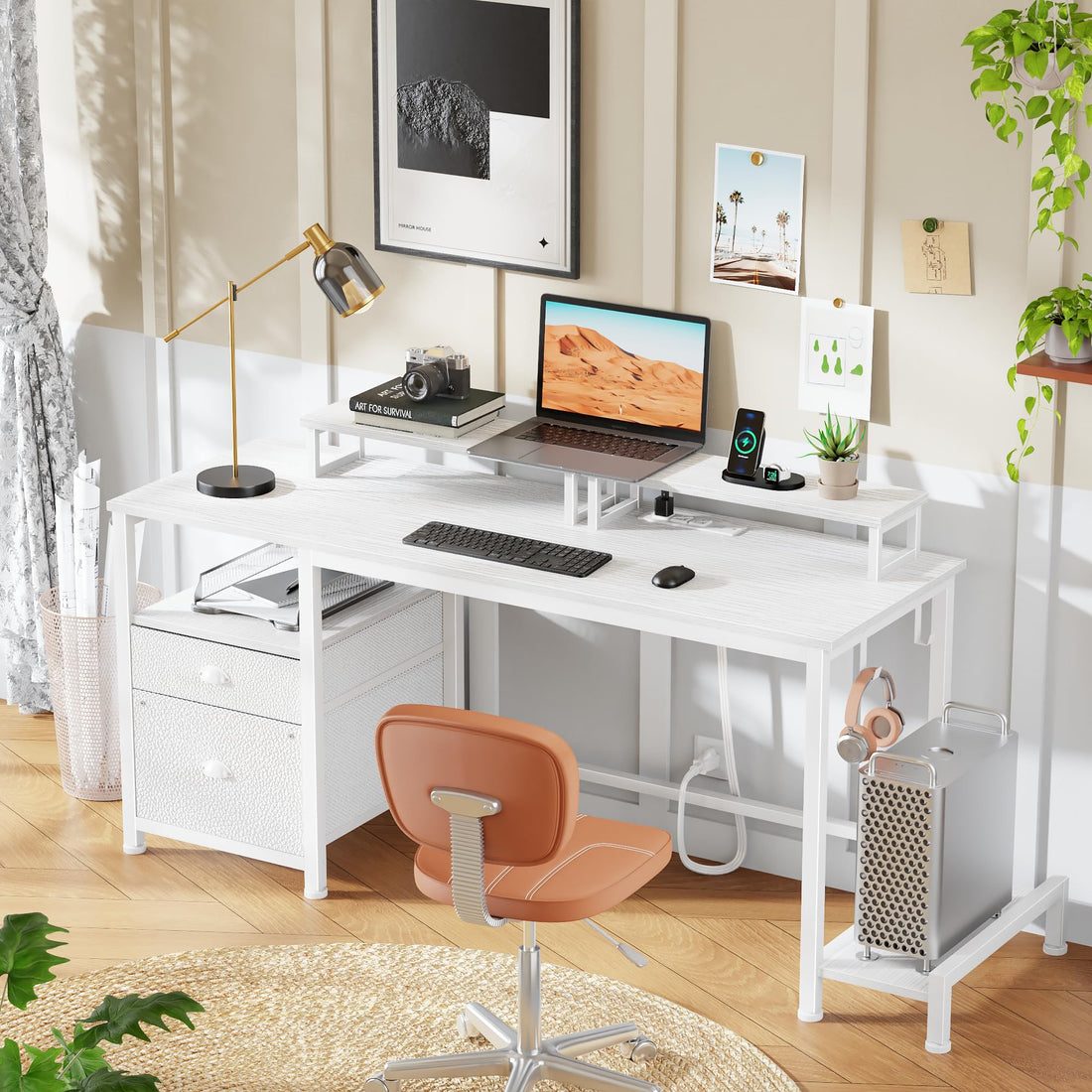 Furologee 47" Desk with Storage, Rustic Brown