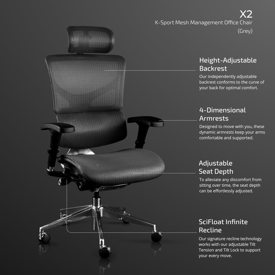 X-Chair X2 Ergonomic Task Chair, Black Mesh