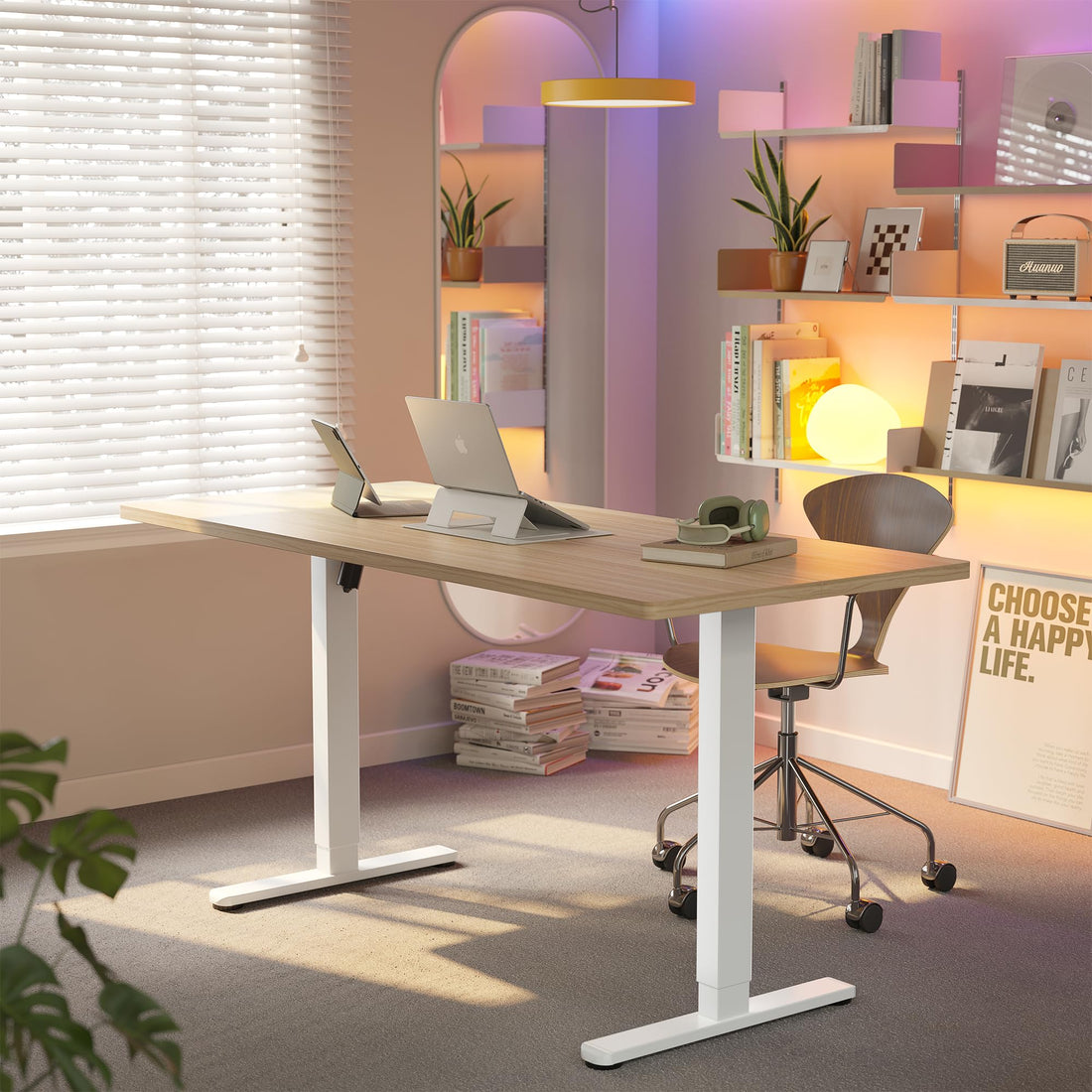 HUANUO 32" Electric Standing Desk, Light Walnut