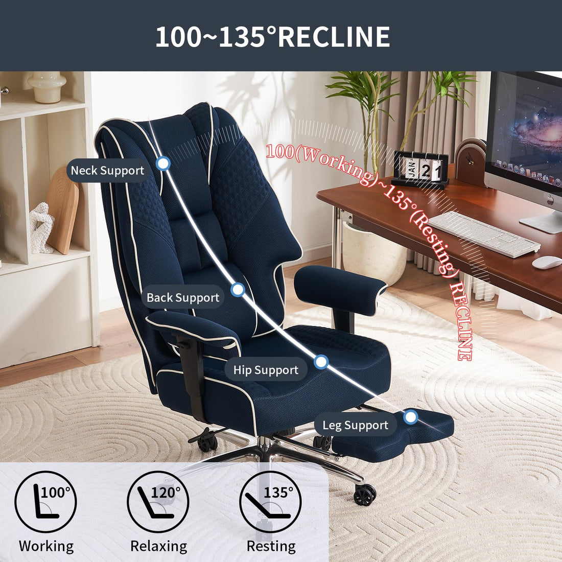 Big & Tall PU Leather Office Chair with Footrest, Brown