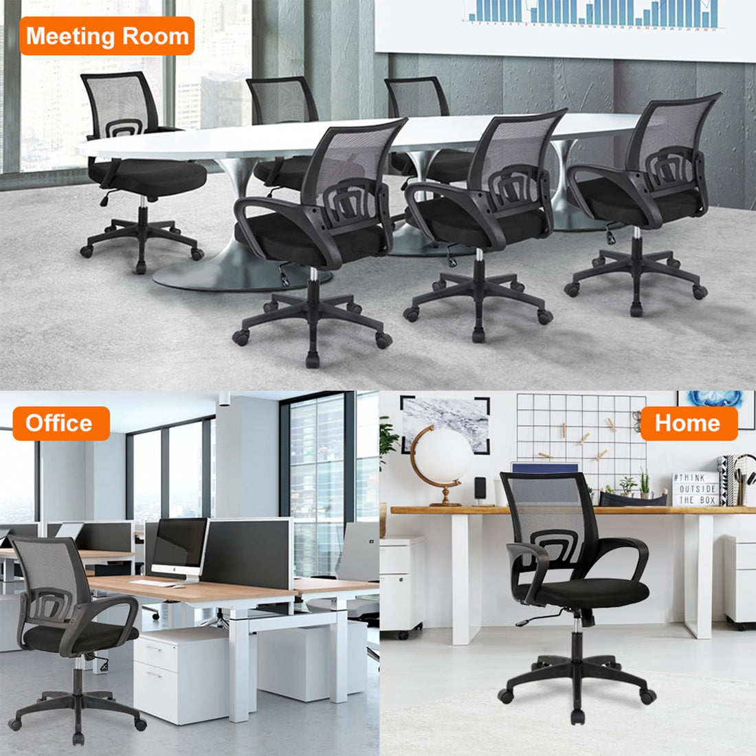 BestOffice Ergonomic Mid-Back Desk Chair – Black