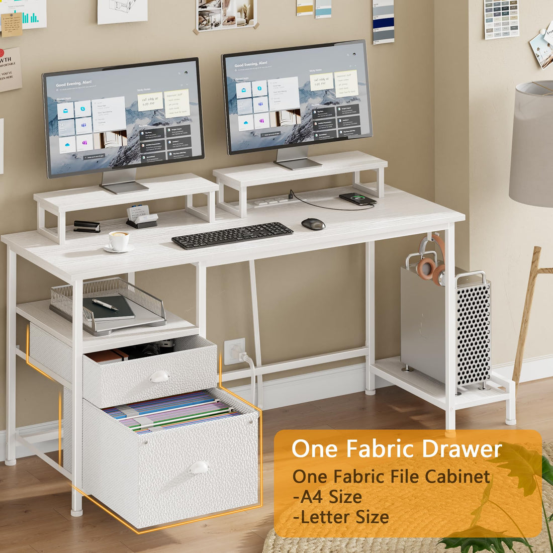 Furologee 47" Desk with Storage, Rustic Brown