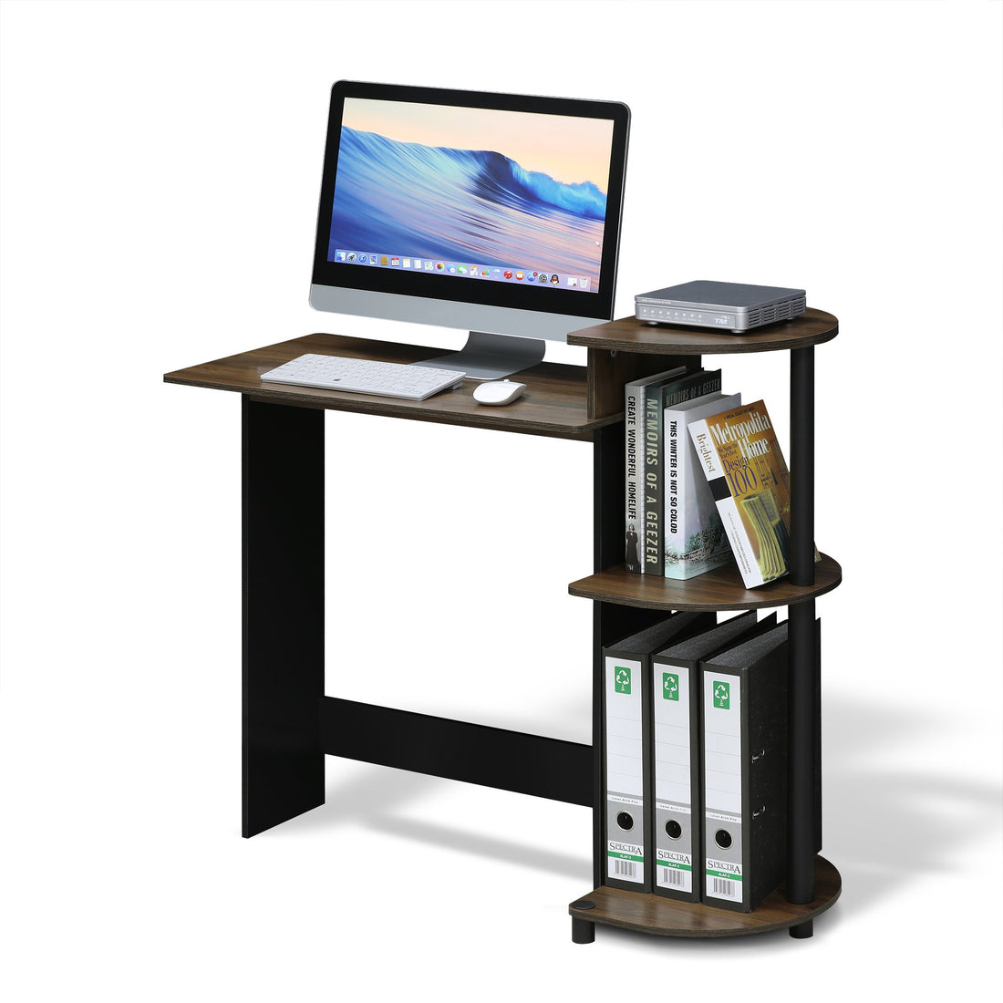 Furinno Compact Computer Desk, Walnut/Black