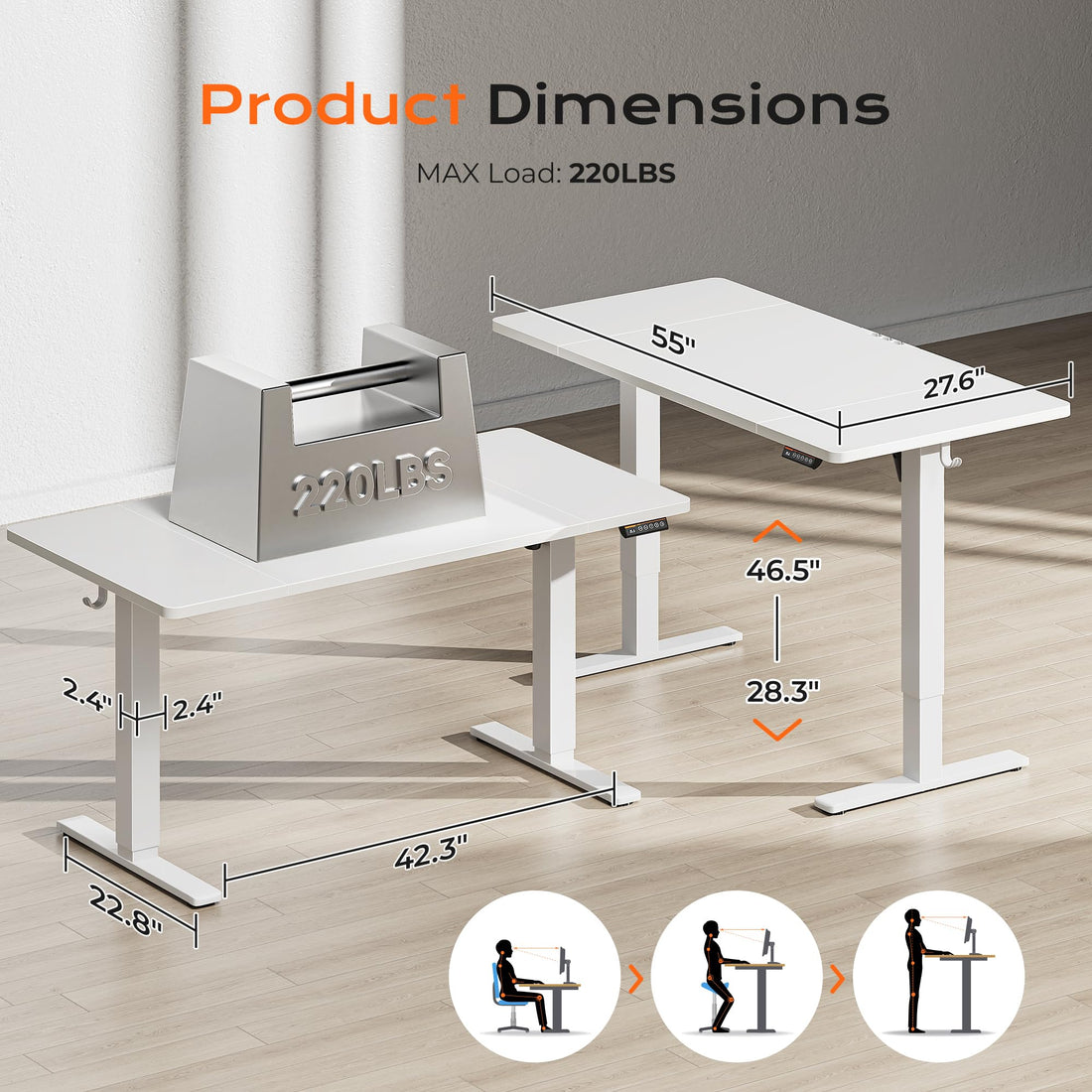 Huuger 55"x28" Large Electric Standing Desk, Black