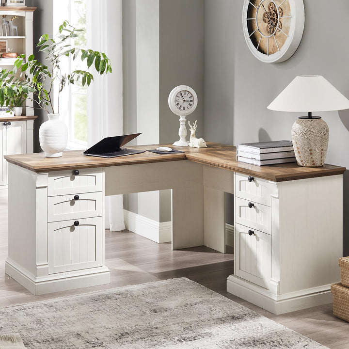 OKD 60" L-Shaped Executive Desk with Hutch & Storage
