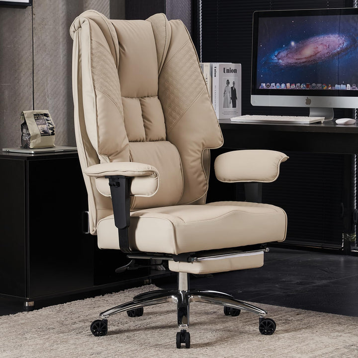 Big & Tall PU Leather Office Chair with Footrest, Brown