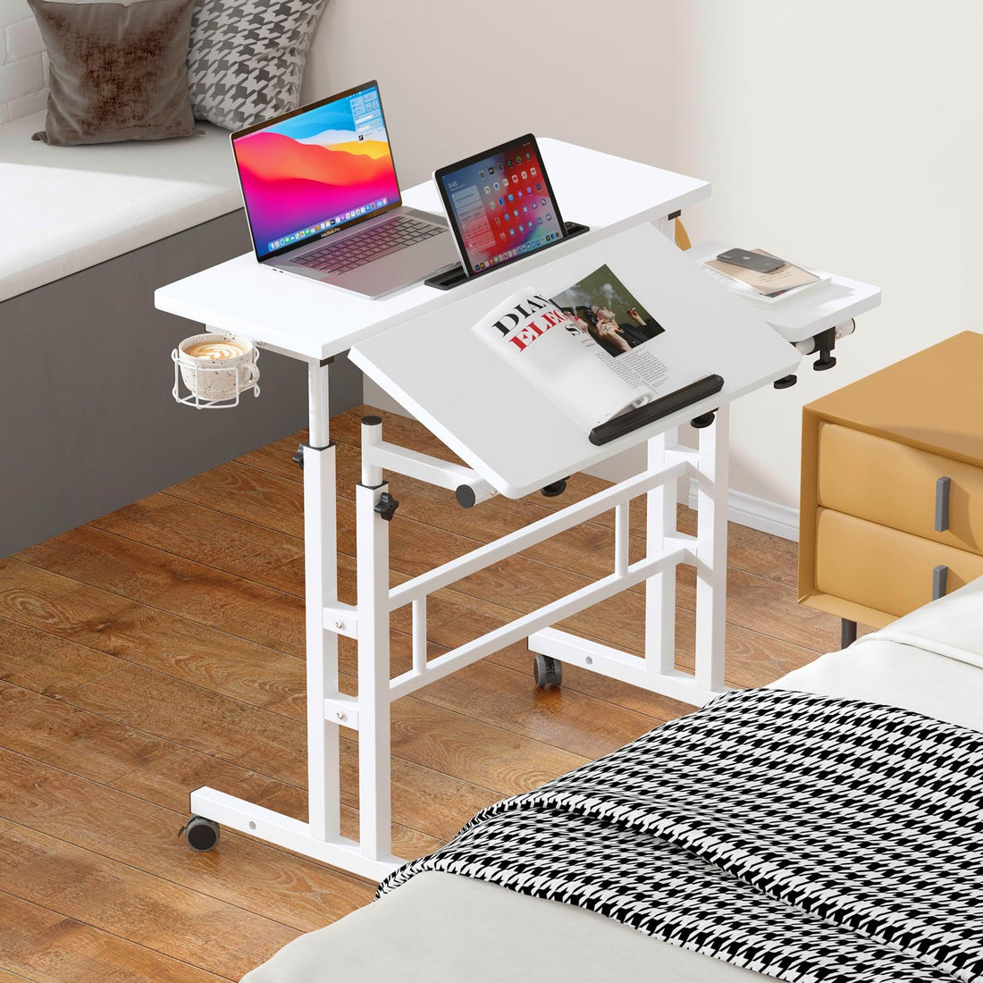 soges Rolling Standing Desk with Wheels, Oak