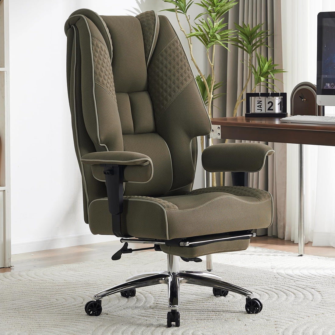 Big & Tall PU Leather Office Chair with Footrest, Brown