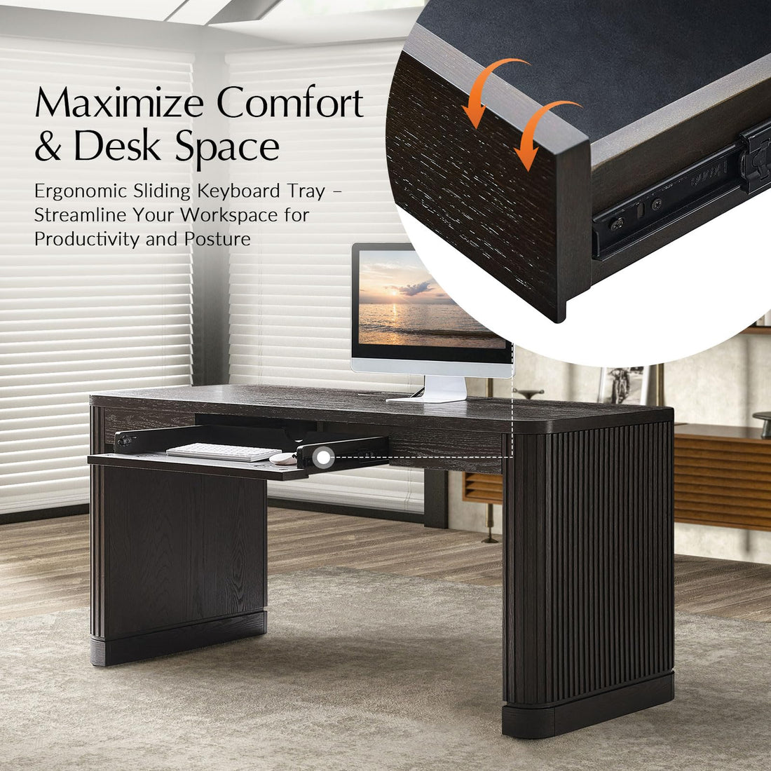 HULALA HOME 60" Fluted Desk with Charging Station