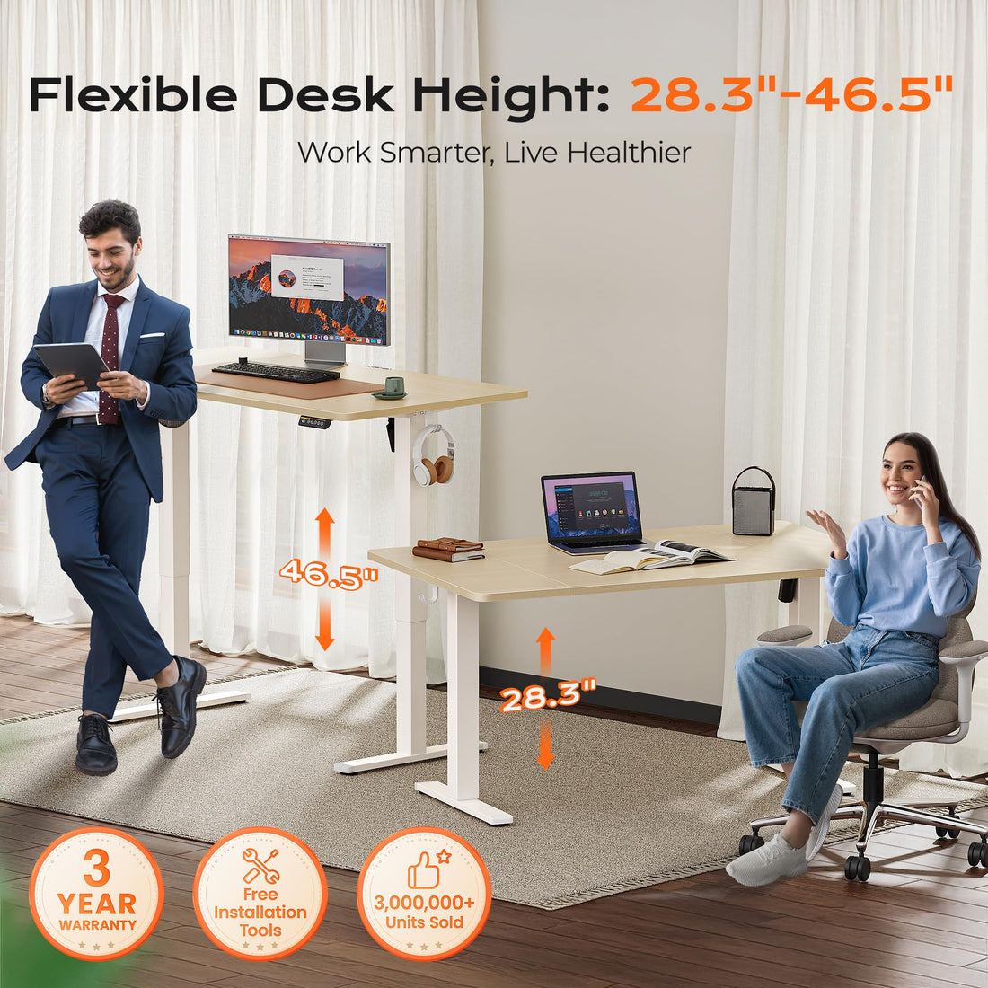 Huuger 55"x28" Large Electric Standing Desk, Black
