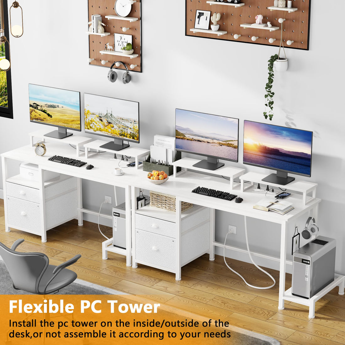 Furologee 47" Desk with Storage, Rustic Brown