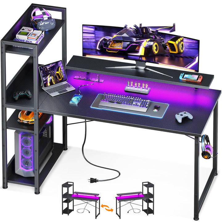 ODK 40" Reversible Gaming Desk with LED & USB Port