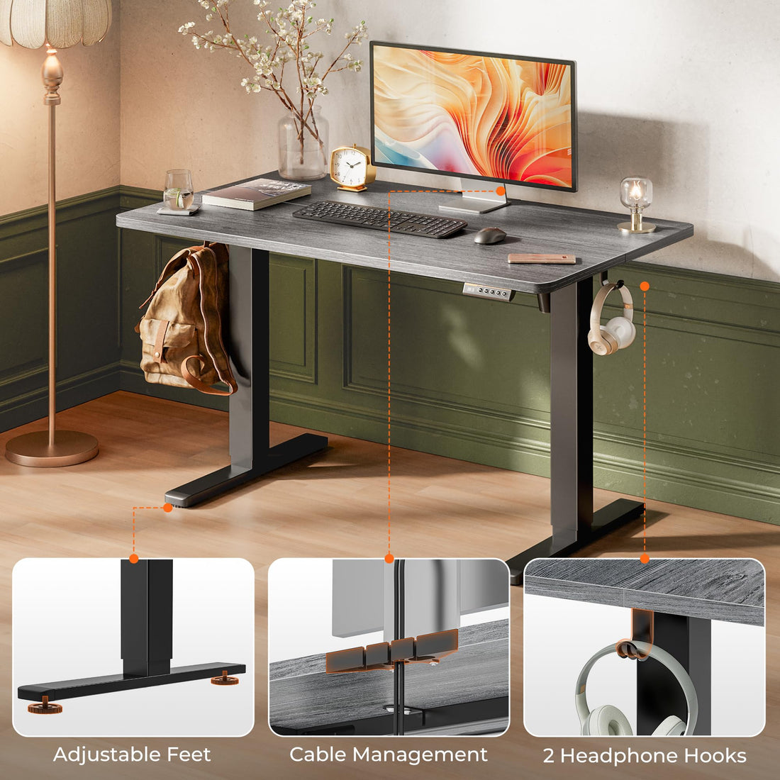 Huuger 55"x28" Large Electric Standing Desk, Black