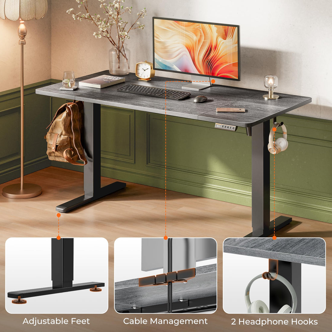 Huuger 55"x28" Large Electric Standing Desk, Black