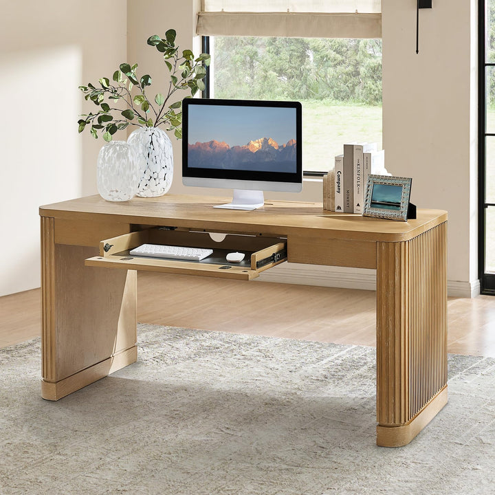 HULALA HOME 60" Fluted Desk with Charging Station
