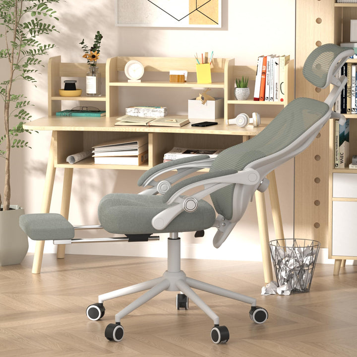 Ergonomic Office Chair with Footrest, Black & White