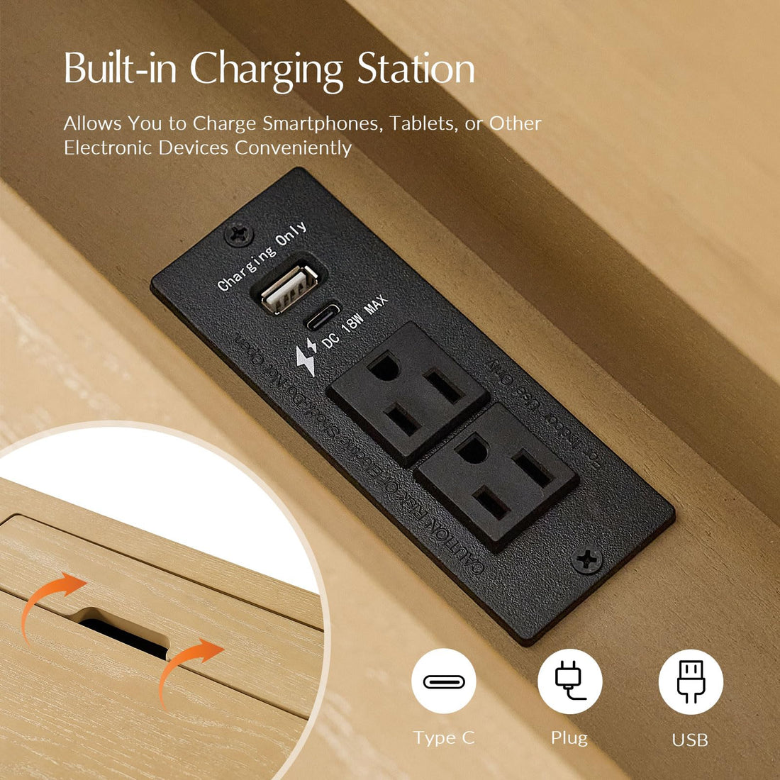 HULALA HOME 60" Fluted Desk with Charging Station