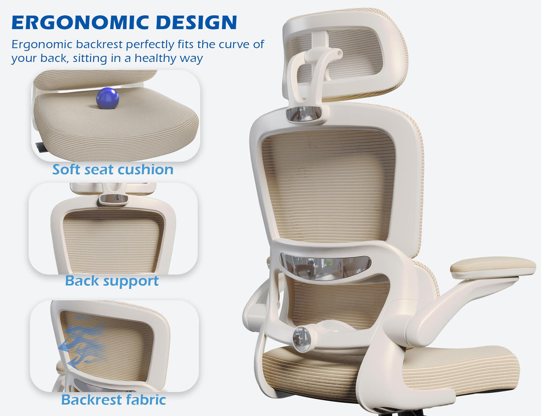 TRALT Ergonomic Office Chair, White Leather