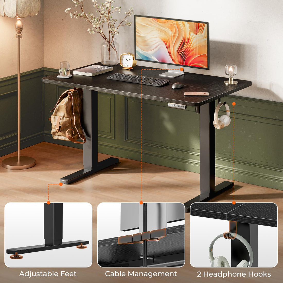 Huuger 55"x28" Large Electric Standing Desk, Black