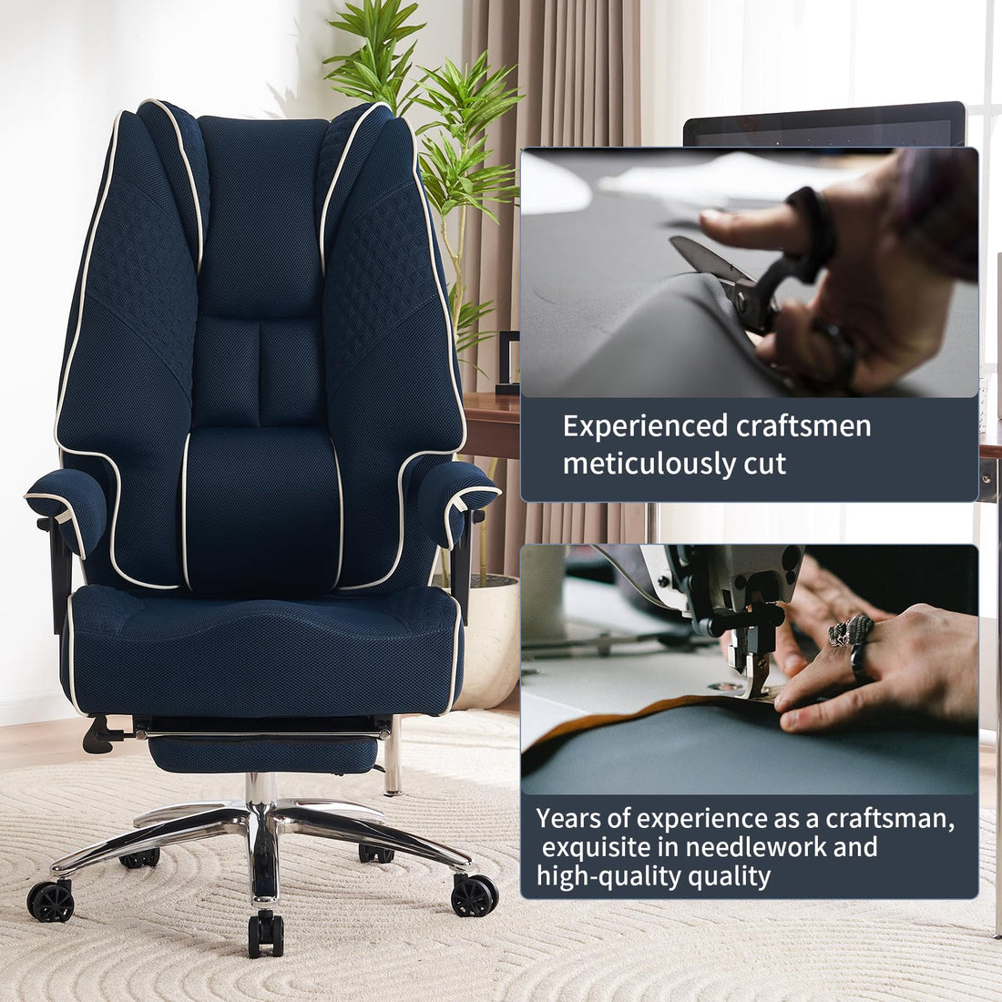 Big & Tall PU Leather Office Chair with Footrest, Brown