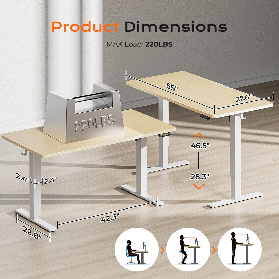 Huuger 55"x28" Large Electric Standing Desk, Black