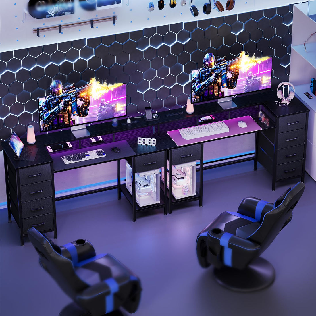47" Gaming Desk with LED & Power Outlets, Black
