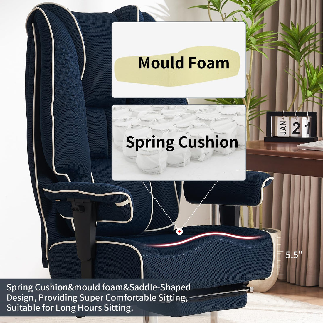 Big & Tall PU Leather Office Chair with Footrest, Brown