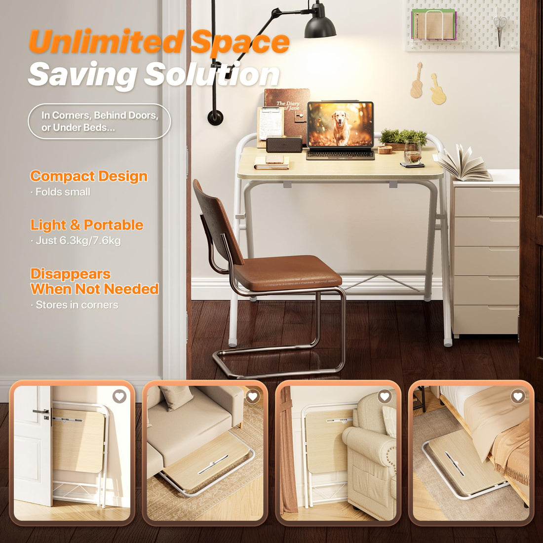 Huuger 24" Folding Desk, Rustic Brown