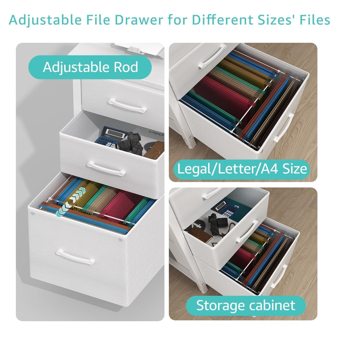 Lufeiya 47" Desk with Fabric Drawers, Rustic Brown