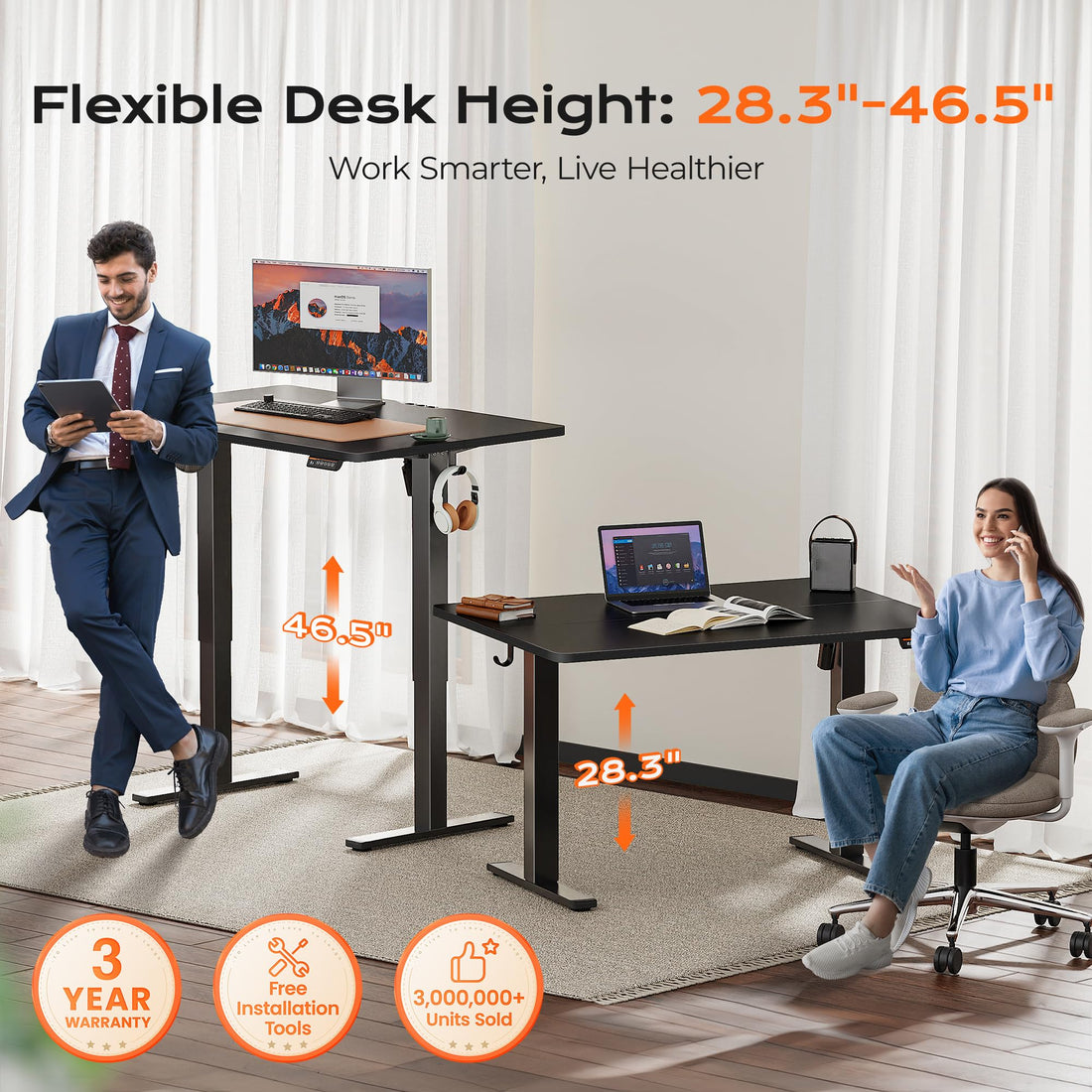 Huuger 55"x28" Large Electric Standing Desk, Black