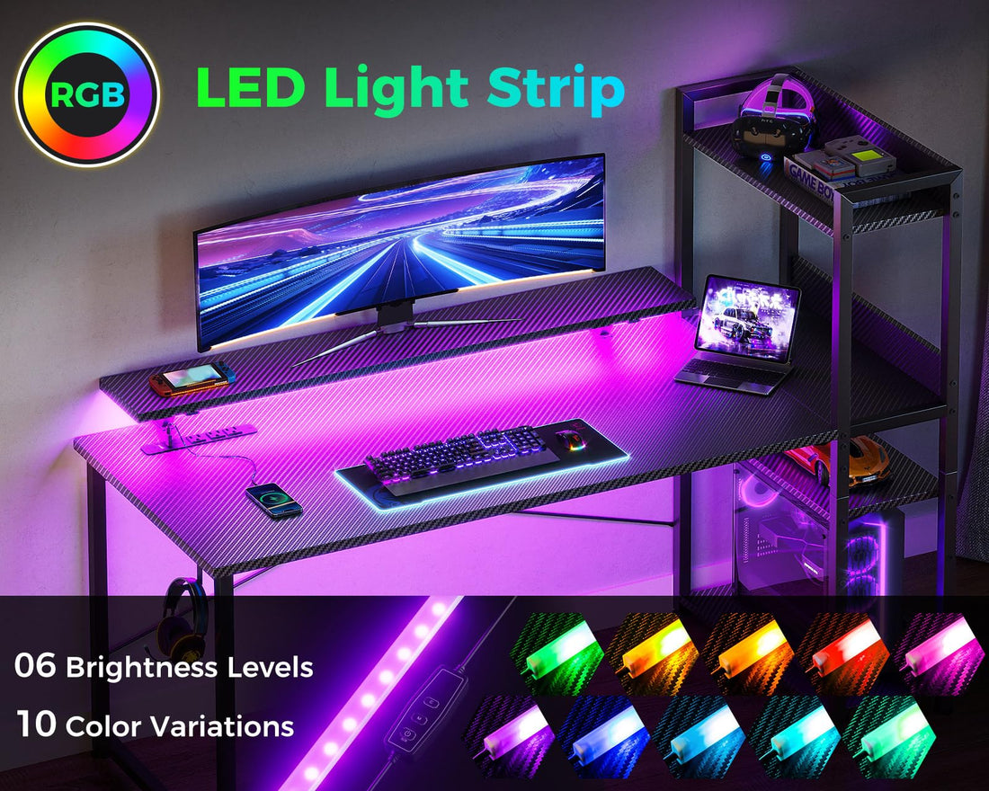 ODK 40" Reversible Gaming Desk with LED & USB Port
