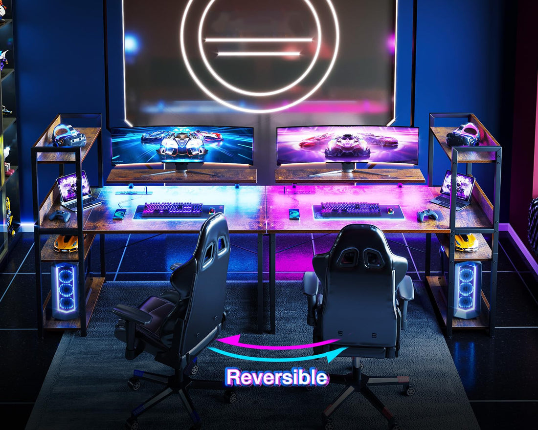 ODK 40" Reversible Gaming Desk with LED & USB Port