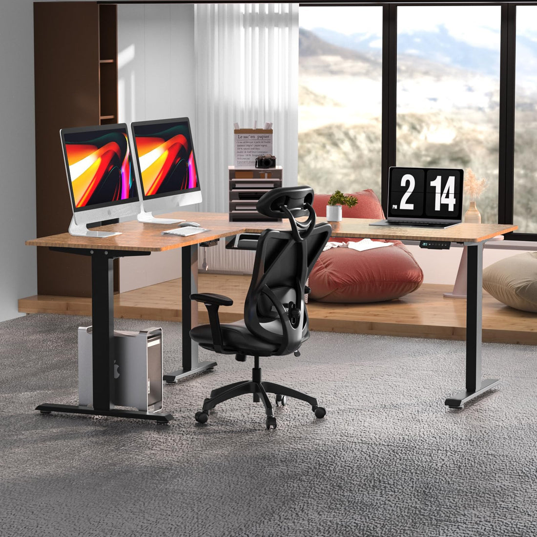 63"x55" L-Shaped Electric Height Adjustable Desk