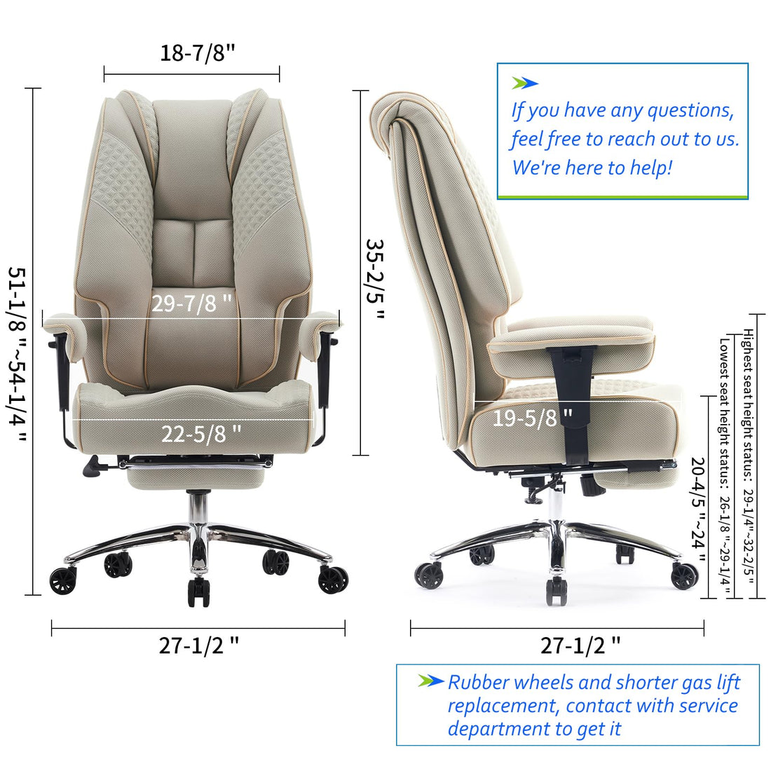 Big & Tall PU Leather Office Chair with Footrest, Brown