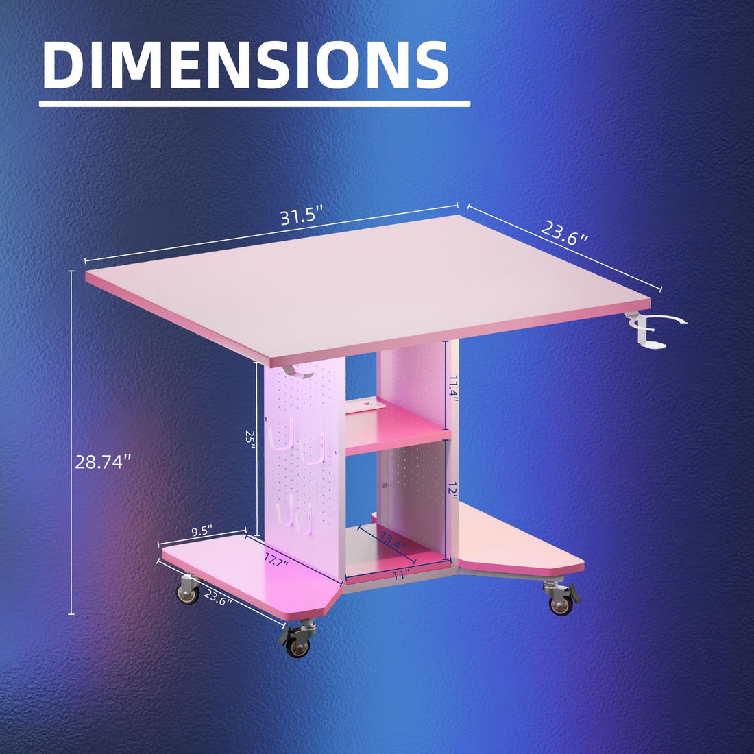 Pamray Small Rolling Gaming Desk, Pink