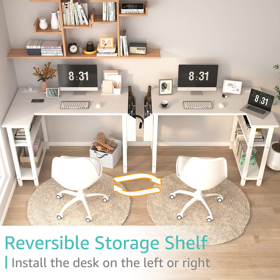 Lufeiya 40" White L-Shaped Desk