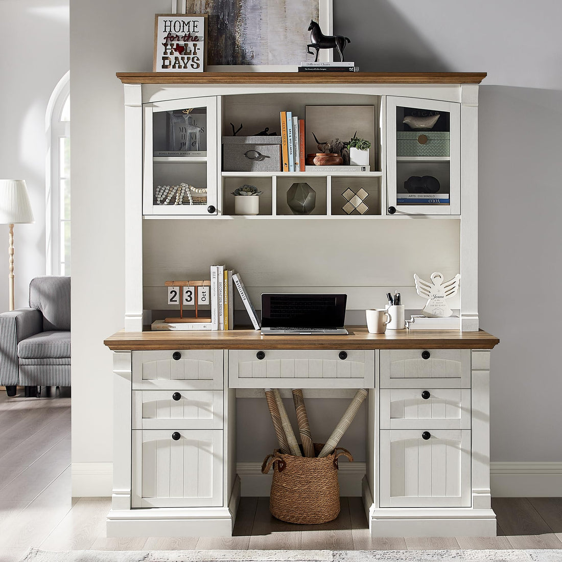 OKD 60" L-Shaped Executive Desk with Hutch & Storage