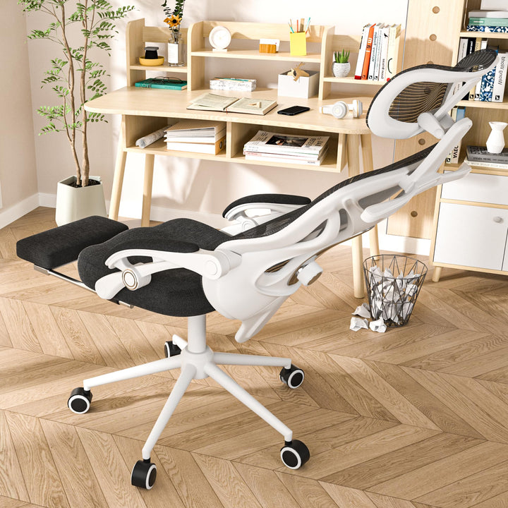 Ergonomic Office Chair with Footrest, Black & White