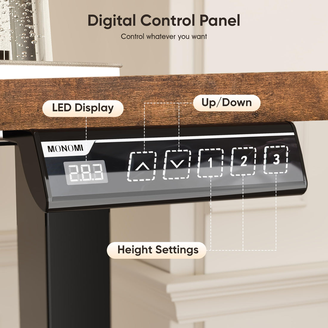 Monomi 63"x28" Electric Standing Desk, Rustic Brown/Black