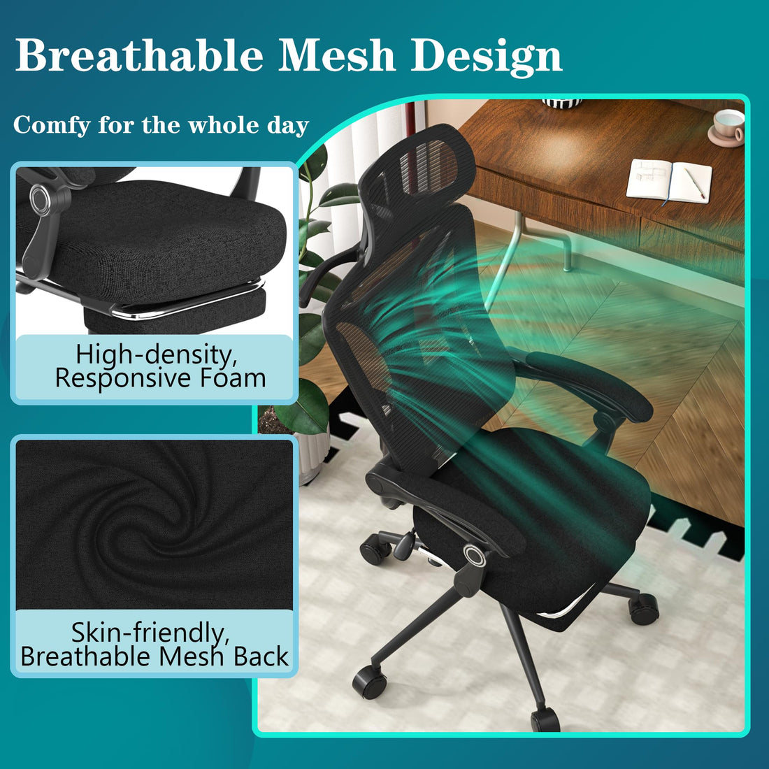 Ergonomic Office Chair with Footrest, Black & White