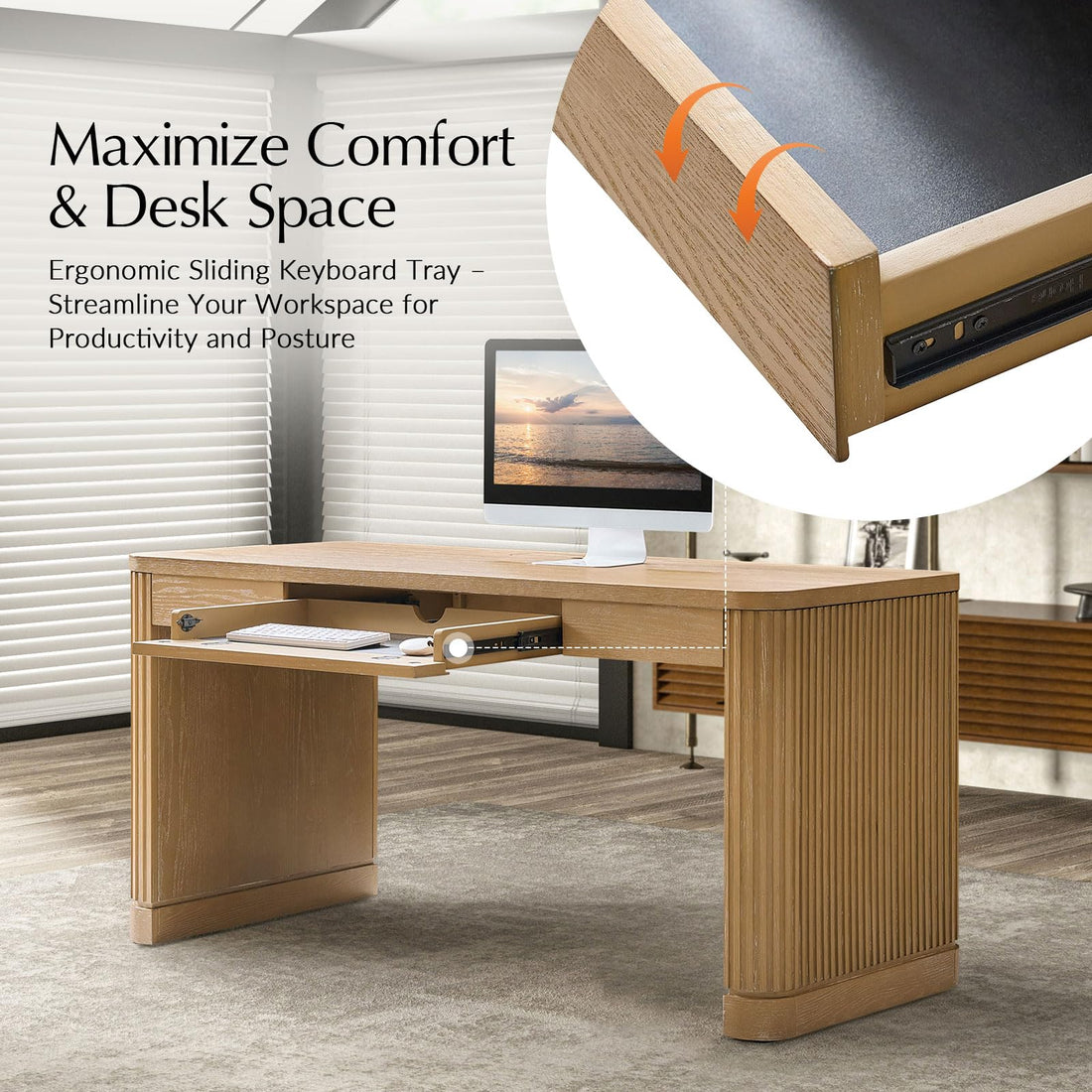 HULALA HOME 60" Fluted Desk with Charging Station