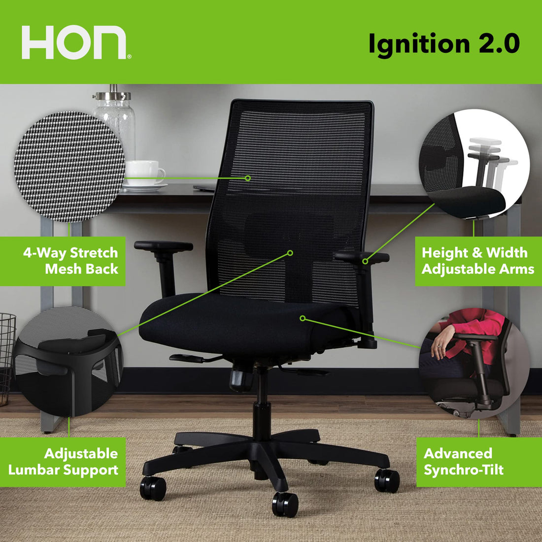 HON Ignition 2.0 Office Chair, Black