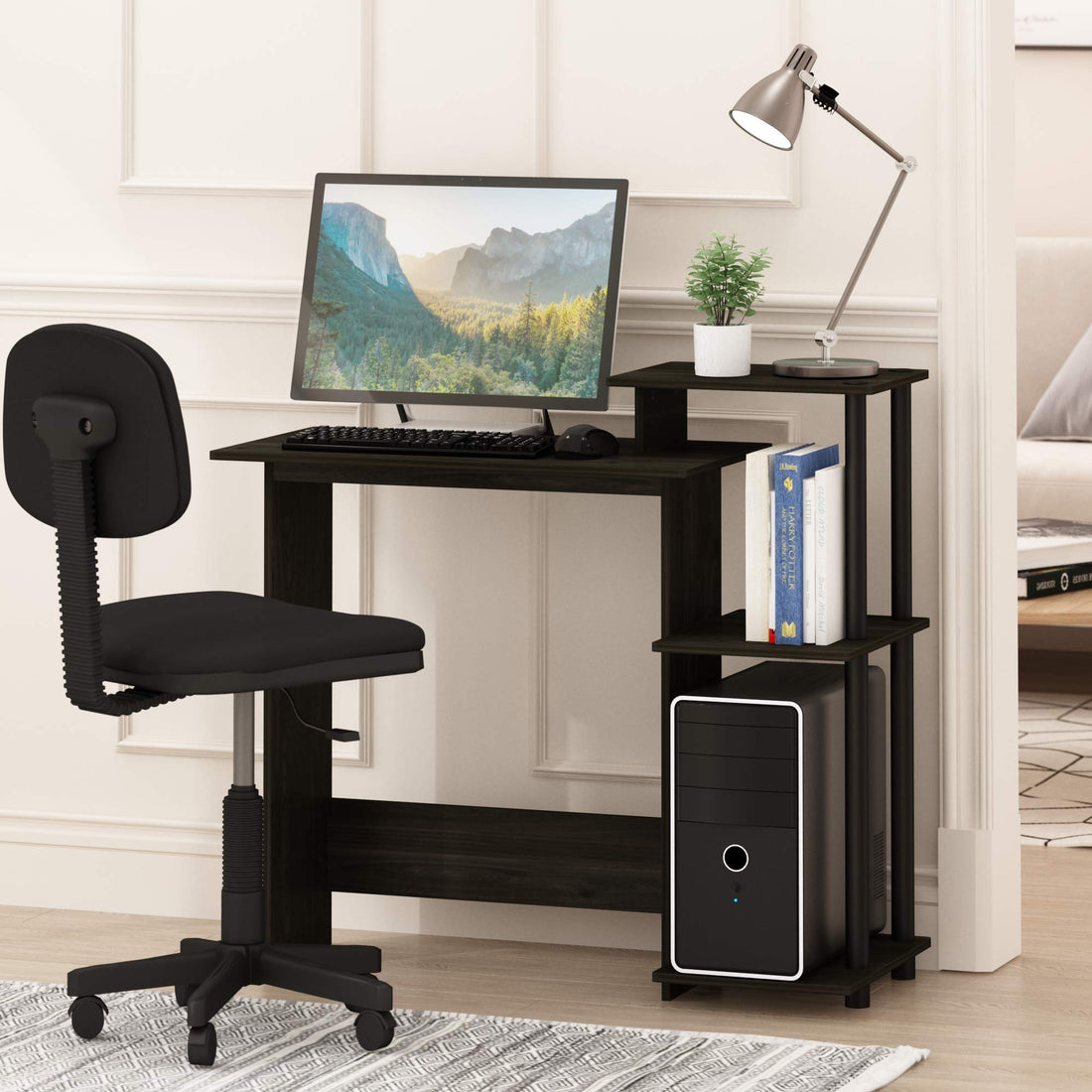 Furinno Compact Computer Desk, Walnut/Black