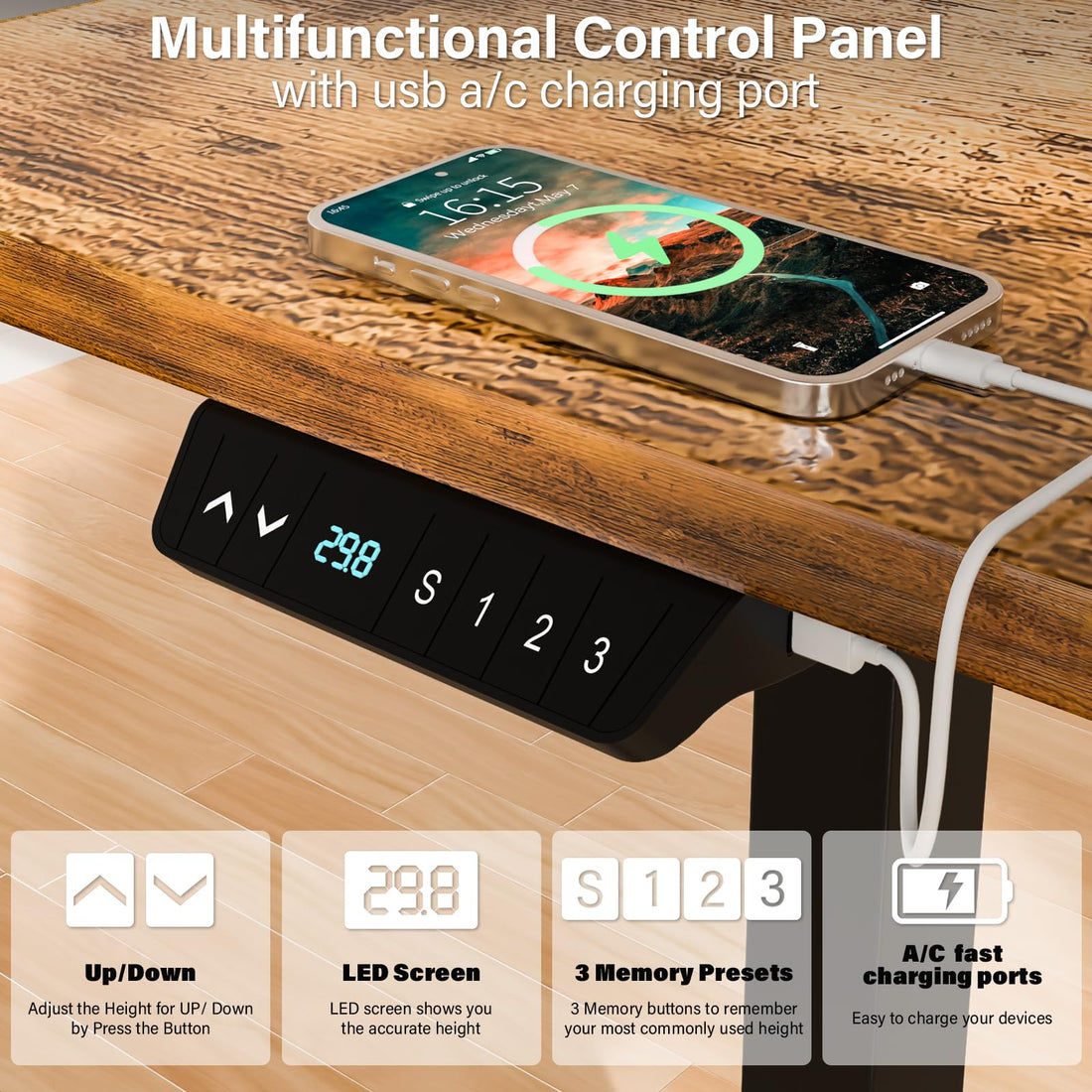 63"x55" L-Shaped Electric Height Adjustable Desk