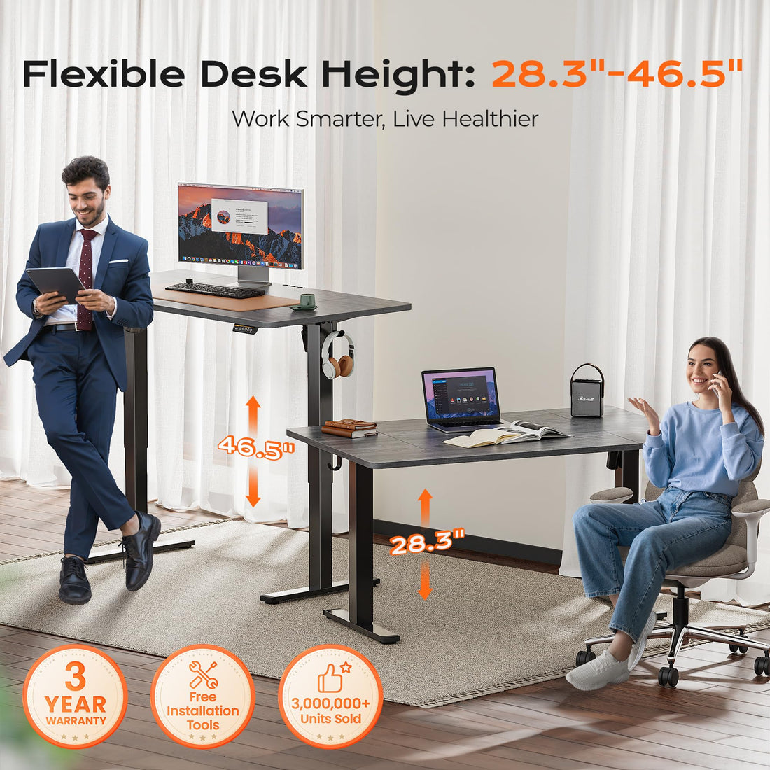 Huuger 55"x28" Large Electric Standing Desk, Black